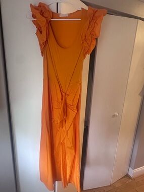 Ulla Johnson Orange Ruffle-Shoulder Maxi Dress